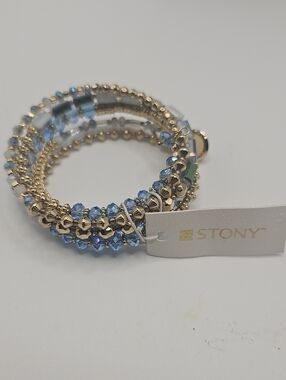Blue and Gold Crystal Coil Bracelet. By STONY.